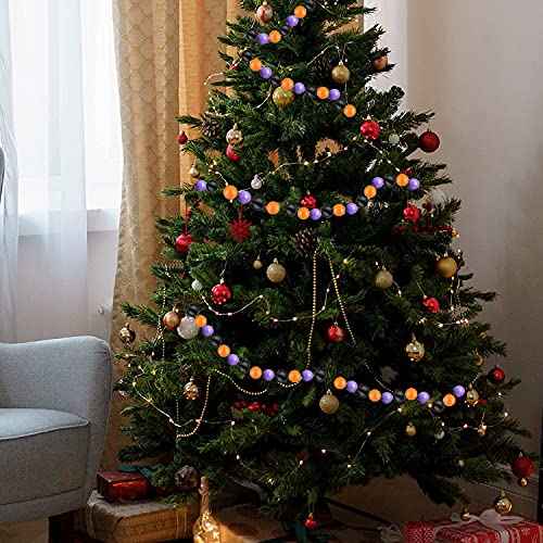 10ft Wooden Bead Garland, Wood Bead Decoration for Halloween Party, 14mm (Orange, Purple & Black)
