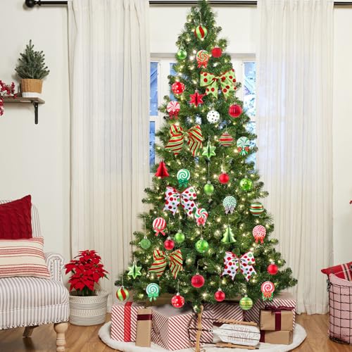 Celltestria 64pcs Christmas Balls with Bows Glittering Hanging Balls Decor — Christmas Ball Kit