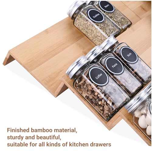 Mulush Bamboo Spice Rack Tray — 8-Piece Drawer Organizer for Kitchen Cabinets