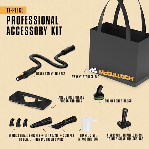 McCulloch MC1230 Handheld Steam Cleaner with 11 Accessories, 10 Min Runtime