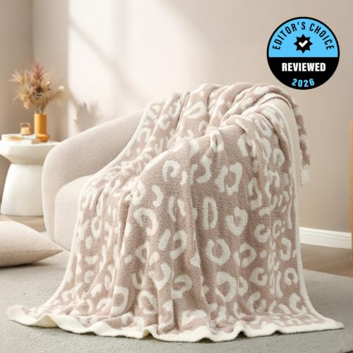 Snuggle Sac Leopard Beige XL Throw Blanket 50x70 Inches Reversible Cozy Bed Couch Decor