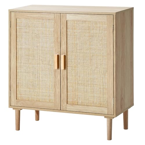Medium Natural VEVOR Rattan Sideboard Cabinet with Adjustable Shelves & Magnetic Doors