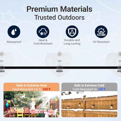 Hooks for Outdoor String Lights Clips ? 35PCS Clear Heavy Duty Hooks with Adhesive & Screw Mounting Options, Waterproof & UV-Resistant for Christmas, Patio, Rope Light Hanging - Heart Shaped