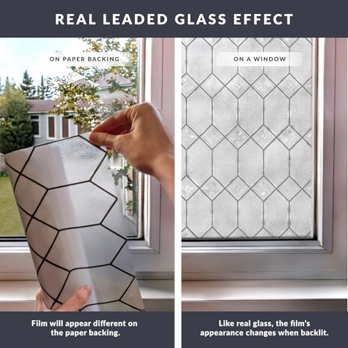Old English Window Privacy Film - Textured Leaded Glass Design, Static Cling, UV Protection, 36x72 Inch - Artscape