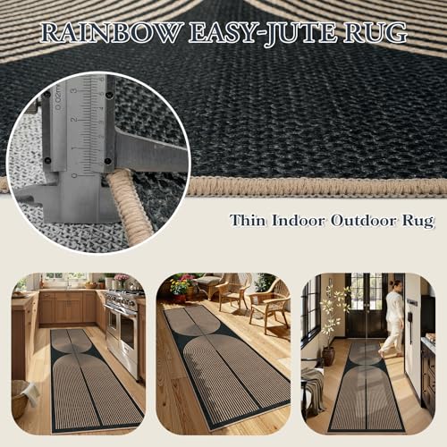 Lahome Enfys Modern Rainbow Kitchen Runner Rug, 2x8 Easy Jute Rug