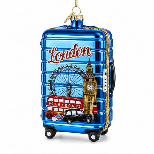 London Landmarks Suitcase Glass Christmas Ornament - Handcrafted Holiday Decor