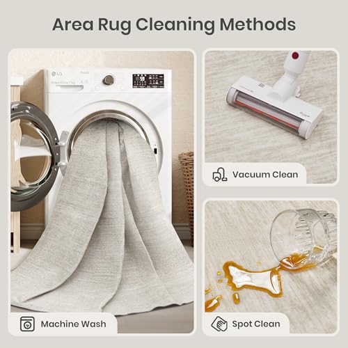 Valenrug 6ft Beige Round Washable Area Rug for Living Room - Lightweight & Non-Slip