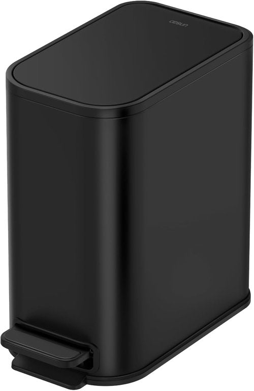 Cesun Stainless Steel Bathroom Trash Can - 5 Liter Soft Close Lid & Step Pedal | Matte Black Waste Basket