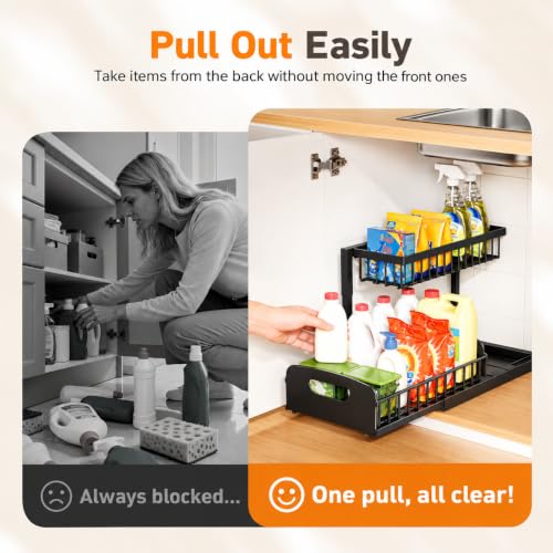 Under Kitchen Sink Organizer, Metal Pull Out Bathroom Organizers and