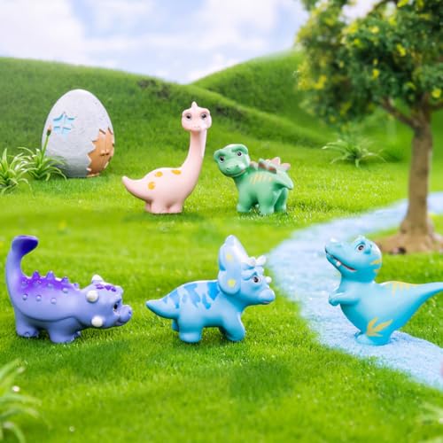 5 Pcs Lovely Dinosaur Figure Animal Toys Set Cake Topper, Micro Landscape Decor Fairy Garden Miniature Dinosaur Figurines Collection Playset for Christmas Birthday Gift Desk Decoration