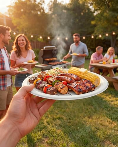 Heavy-Duty 9-Inch Compostable Sugarcane Plates - White, 500 Pack