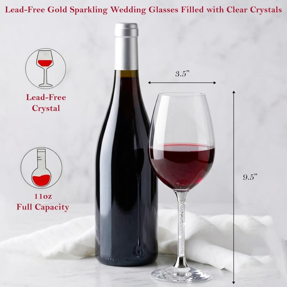 Matashi Crystal Wine Glasses Set of 2 (18.5 oz) - Clear Crystal Filled Stem, Luxury Decorative Wine Glass Gift Set for Wedding, Anniversary, Elegant Red & White Wine Glasses