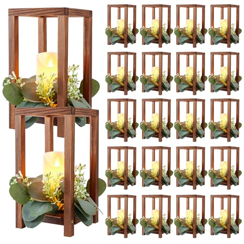 20 Set Rustic Wooden Wedding Lantern Centerpieces - Farmhouse Candle Holders for Tables & Barn Weddings (No Candles or Flowers) - Variation 20