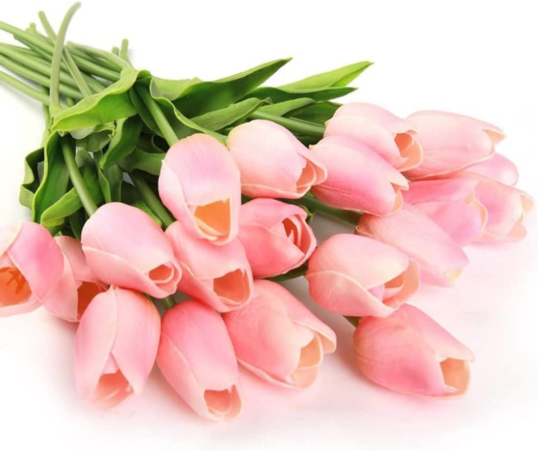 Real Touch Mini PU Tulips Bouquet - Premium Artificial Flowers for Wedding, Home & Event Decor (Set of 30, Cream White)
