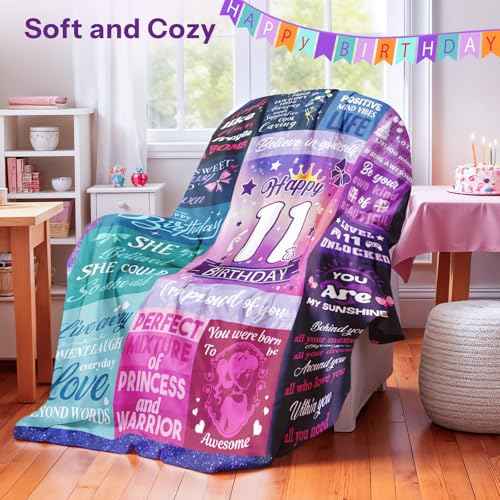 11 Year Old Girl Birthday Gifts, Gifts for 11 Year Old Girl, Happy 11th Birthday Girls Blanket 60x50 Inch, 11th Birthday Decorations for Girls