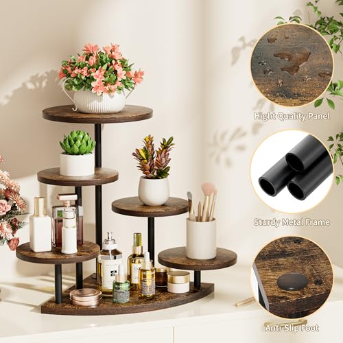 EVAWOO 6-Tier Corner Cake Stand for Cupcakes & Desserts, Rustic Wood & Iron Display