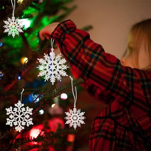 36pcs Snowflakes-Christmas Tree Decorations, Snowflake Ornaments for Tree, Plastic Glitter White Snow Flakes Ornaments, Christmas Indoor Winter Wonderland Decor