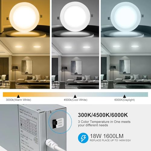 12 Pack 7-Inch Dimmable LED Recessed Lights with Junction Box, 3CCT Selectable, 1600LM Ultra-Thin Ceiling Downlights