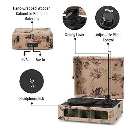 Crosley CR8017B-FL Voyager Record Player, Floral