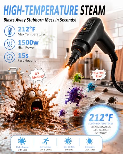 Portable Handheld Steam Cleaner - Black & Gray, Fast Heating 15s, 3Bar Pressure