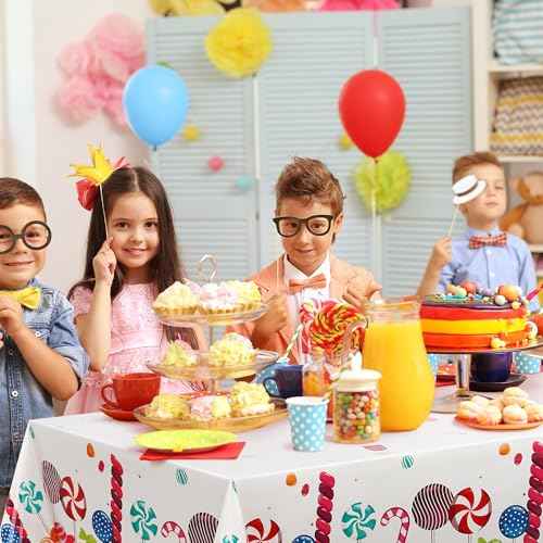 1 Pcs Candy Table Covers Candy Lollipop Plastic Tablecloths Girls Baby Showe Christmas Sweet Candy Theme Birthday Candyland Party Decorations