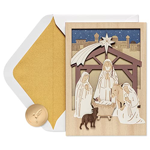 Papyrus A Child is Born Nativity Christmas Card with Wooden Manger – Premium Religious Card