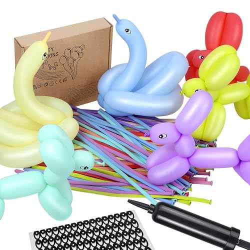 DIY Balloon Animal Kit with Pump, Premium Latex Twisting Long Balloons to Make Animals for Party Boys Girls Christmas Birthday Gifts Clowns Wedding Decor 100Pcs