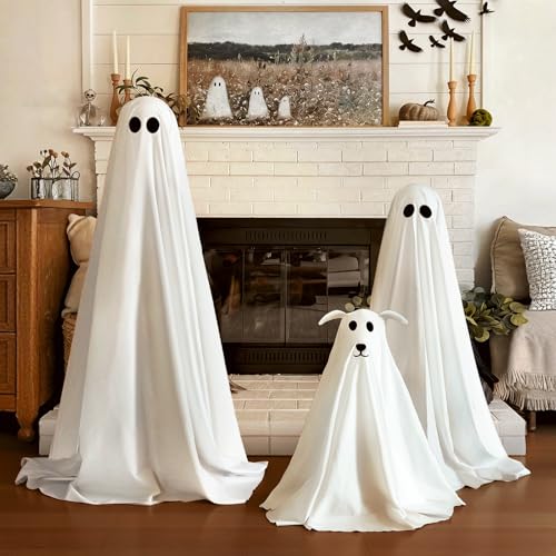 Zesua Medium Ghost 3-Pack Outdoor Halloween Decorations with Lighted Ghosts