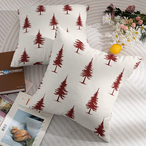 Aportt 18x18 Inch Red Pine Tree Christmas Pillow Covers Set of 2 Rustic Forest Holiday Decor