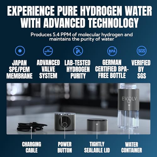 EVOLV Hydrogen Water Bottle Carbon Edition - Leak Proof Ionizer, Black