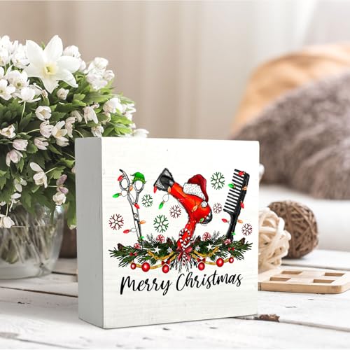 Christmas Hairstylist Wooden Sign Decor - Hairdresser Gift for Women & Salon Shelf Display