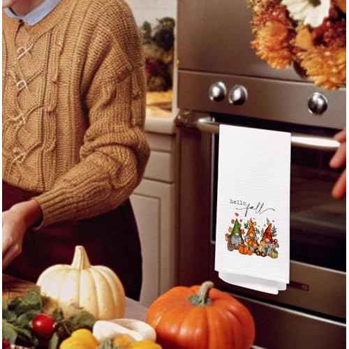 SPBL&L Fall Kitchen & Bath Towels - Gnomes Dwarf Pumpkin Maple Leaf Decorative Hand & Dish Towels, 16x24 Inches