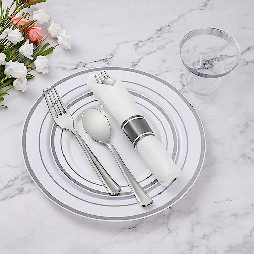 175-Piece Silver Plastic Dinnerware Set for 25 Guests - Party Plates, Cups & Utensils