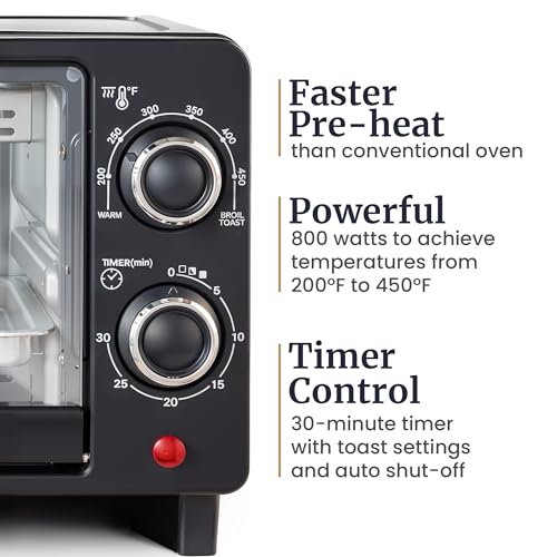 Elite Gourmet 9L 4-Slice Toaster Oven with Timer & Temperature Control - Black