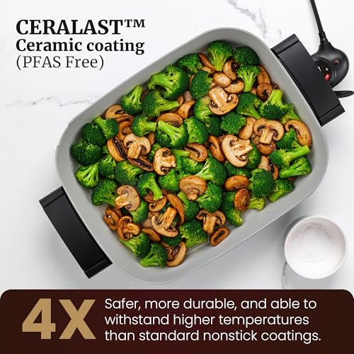 Elite Gourmet 10 Qt Stow-Away Electric Skillet with PFAS-Free Ceramic Coating
