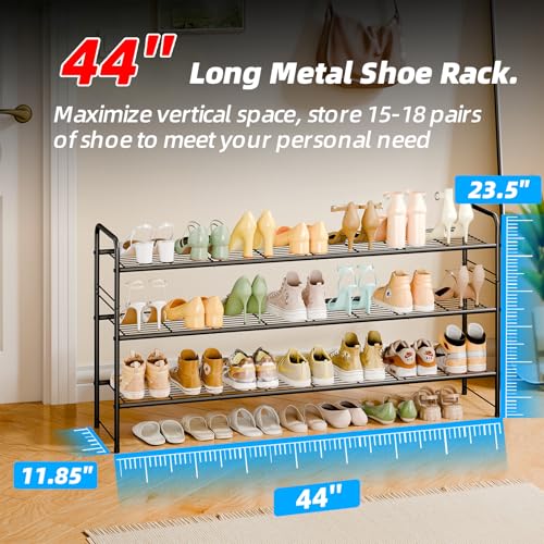 Black 3-Tier Shoe Rack for Closet - 44 Inch Heavy Duty Metal Organizer