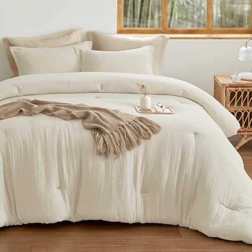 King Size Linen Cooling Muslin Comforter Set - Ultra-Soft Breathable Bedding