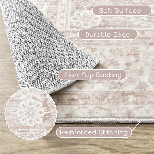 6x9 Pink Vintage Boho Floral Bedroom Rug - Low Pile Nursery Area Rug