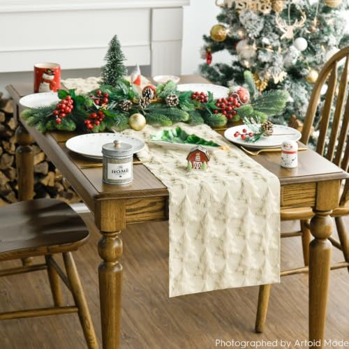Artoid Mode Christmas Table Runner 13x72 Inch Beige Faux Fur Jacquard Holiday Decor