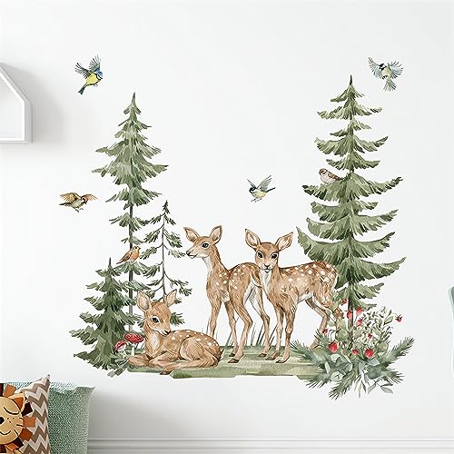 Cute Forest Deer Wall Stickers, sacinora Jungle Animals Wall Decals Removable Vinyl Peel and Stick for Kids Baby Nursery Living Room Bedroom Children's Room Playroom Art Decorations