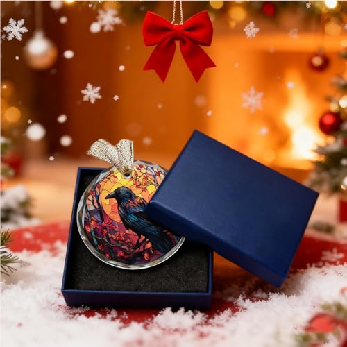 BitKan Gothic Crow Ornament for Christmas Tree (Bird004) – Raven Stained Glass Ceramic Holiday Decoration