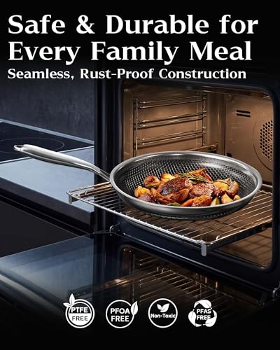 XBM Nonstick Frying Pan Set Silver-No Lid Honeycomb PFAS-Free All Cooktops
