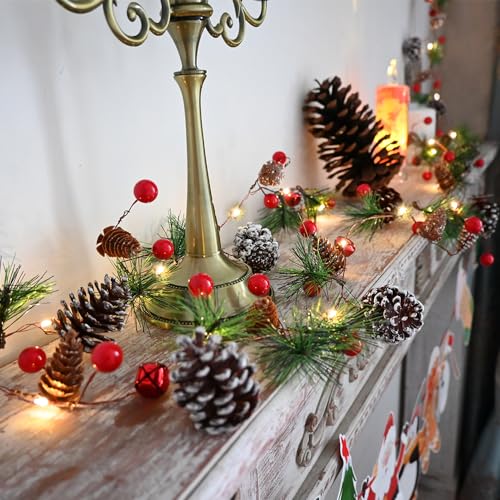 PALONMY 6.56ft Christmas Pine Garland with 20 LED Lights, Remote & Timer