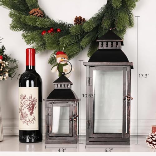 Large Bronze Decorative Lantern Set of 2 for Indoor & Outdoor Use - 17