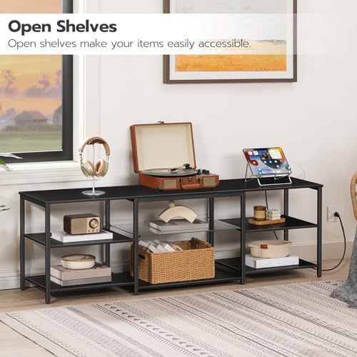 55.1 Inch LED TV Stand with Charging Station and Open Storage - Black