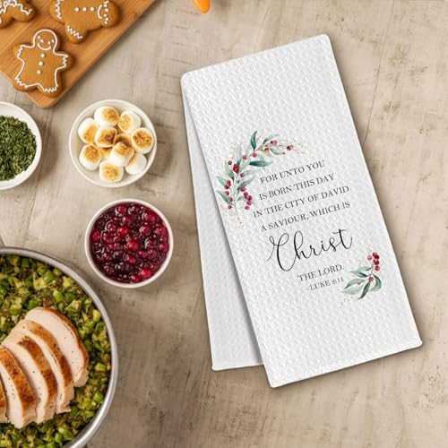 Christian Christmas Kitchen Towels - Jesus Bible Verse Luke 2:11, Religious Xmas Hand Towel, ChissNook Christian 04 - 16x24 Inch