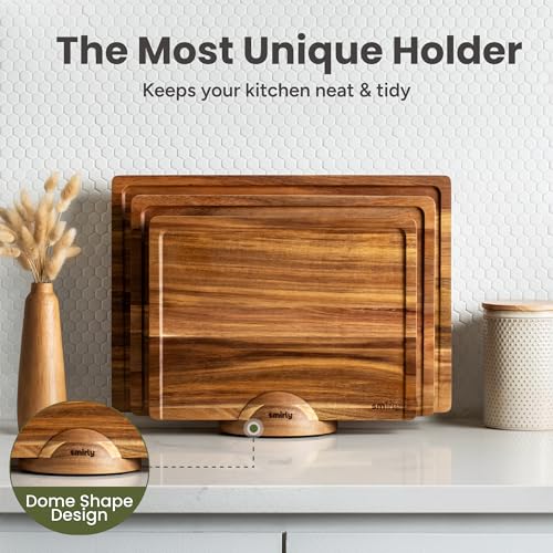 Brown 4-Piece Acacia Cutting Board Set with Stand - SMIRLY Kitchen Utensils