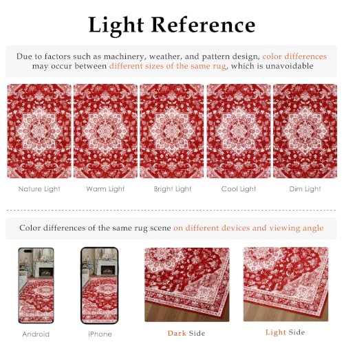 PureCozy Christmas Red 6x9 Low Pile Area Rug Vintage Oriental Carpet - Xmas L
