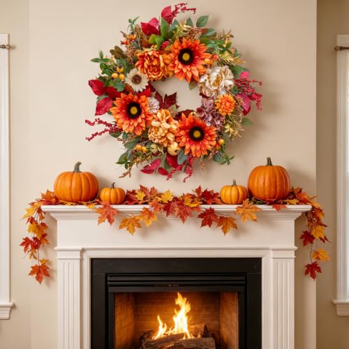 24 Inch Harvest Fall Wreaths for Front Door with