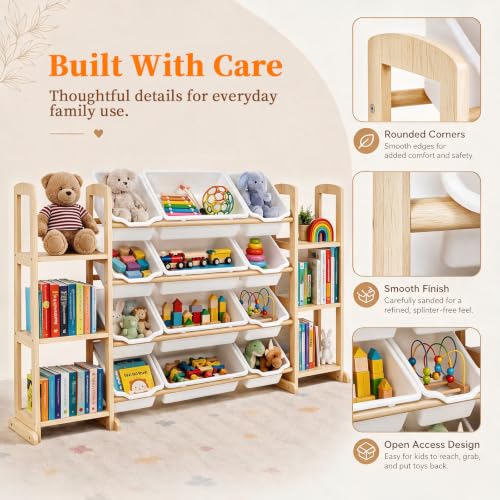 Etitlly Toy Storage Organizer with Bookshelf - W52.3'' 12 Bins & 6 Shelves, White Kids Toy & Book Organizer